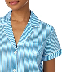 Lauren Ralph Lauren Stripe Print Short Sleeve Notch Collar Woven Cropped Pajama Set