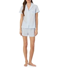 Lauren Ralph Lauren Stripe Print Short Sleeve Notch Collar Woven Shorty Pajama Set