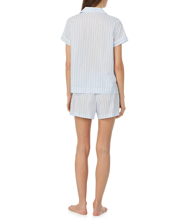 Lauren Ralph Lauren Stripe Print Short Sleeve Notch Collar Woven Shorty Pajama Set