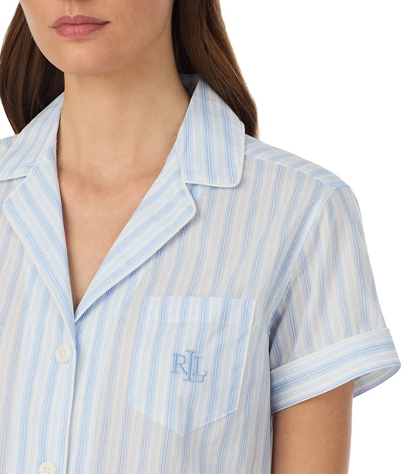 Lauren Ralph Lauren Stripe Print Short Sleeve Notch Collar Woven Shorty Pajama Set