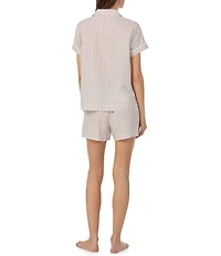 Lauren Ralph Lauren Stripe Print Short Sleeve Notch Collar Woven Shorty Pajama Set
