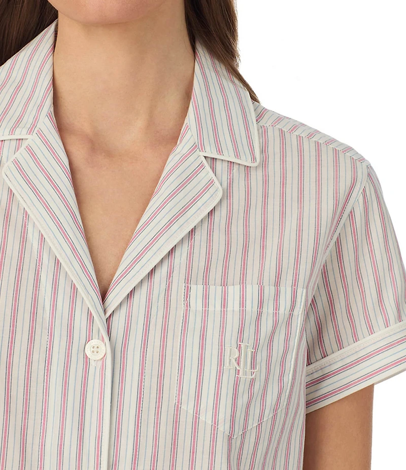 Lauren Ralph Lauren Stripe Print Short Sleeve Notch Collar Woven Shorty Pajama Set