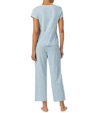 Lauren Ralph Lauren Stripe Print Short Sleeve Round Neck Ankle Slub Ribbed Knit Pajama Set
