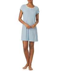 Lauren Ralph Lauren Stripe Print Short Sleeve Round Neck Slub Ribbed Knit Short Nightgown