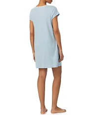 Lauren Ralph Lauren Stripe Print Short Sleeve Round Neck Slub Ribbed Knit Short Nightgown