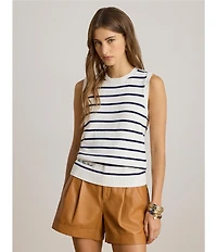 Lauren Ralph Lauren Stripe Ribbed Crew Neck Sleeveless Sweater Knit Top