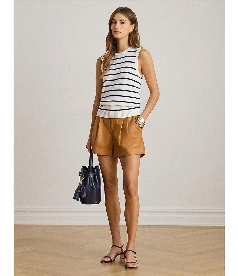 Lauren Ralph Lauren Stripe Ribbed Crew Neck Sleeveless Sweater Knit Top