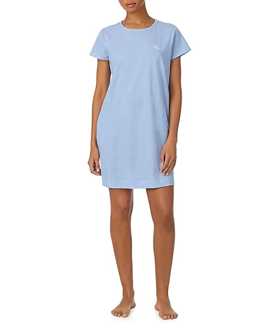 Lauren Ralph Lauren Stripe Short Sleeve Crew Neck Knit Short Nightgown