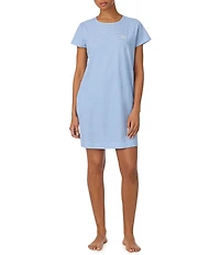 Lauren Ralph Lauren Stripe Short Sleeve Crew Neck Knit Short Nightgown