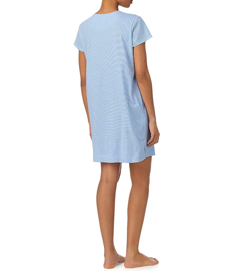 Lauren Ralph Lauren Stripe Short Sleeve Crew Neck Knit Short Nightgown