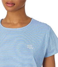 Lauren Ralph Lauren Stripe Short Sleeve Crew Neck Knit Short Nightgown