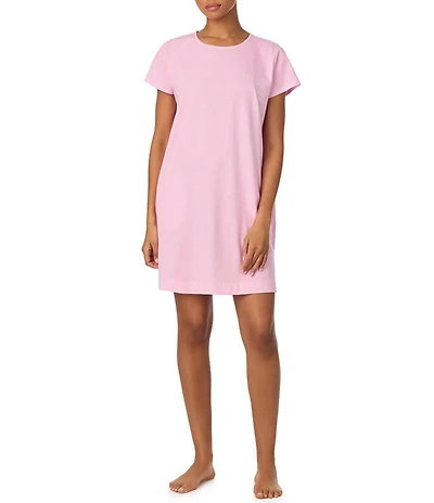 Lauren Ralph Lauren Stripe Short Sleeve Crew Neck Knit Short Nightgown