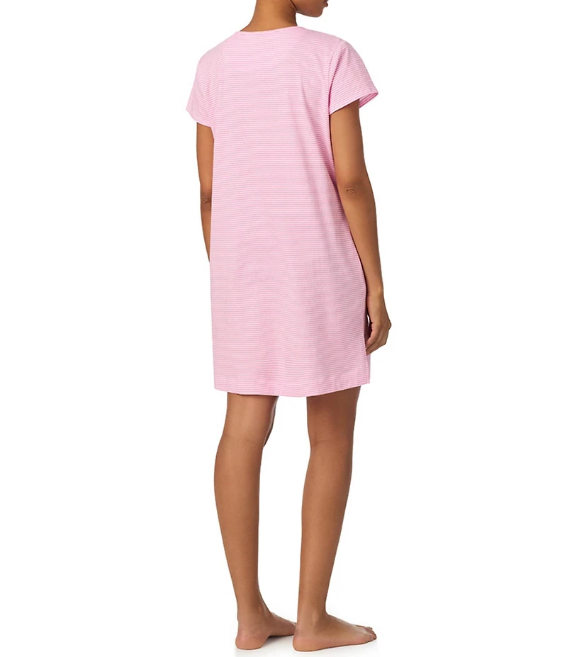Lauren Ralph Lauren Stripe Short Sleeve Crew Neck Knit Short Nightgown