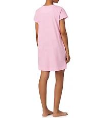 Lauren Ralph Lauren Stripe Short Sleeve Crew Neck Knit Short Nightgown