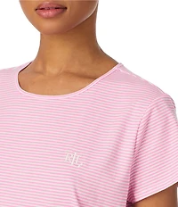 Lauren Ralph Lauren Stripe Short Sleeve Crew Neck Knit Short Nightgown