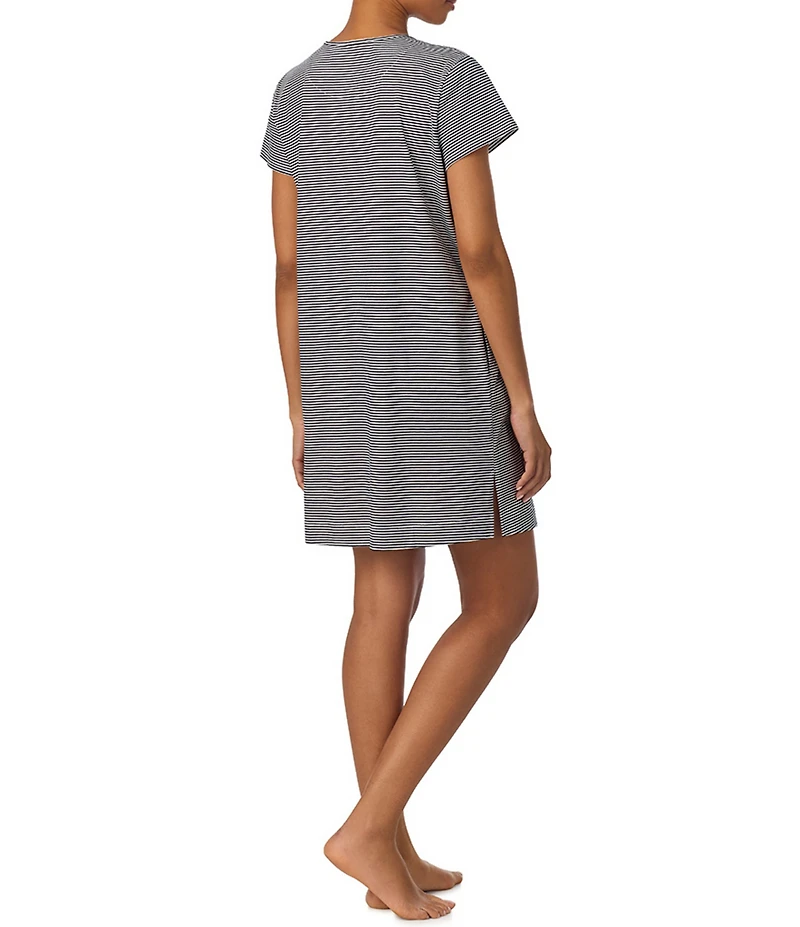 Lauren Ralph Lauren Stripe Short Sleeve Crew Neck Knit Short Nightgown