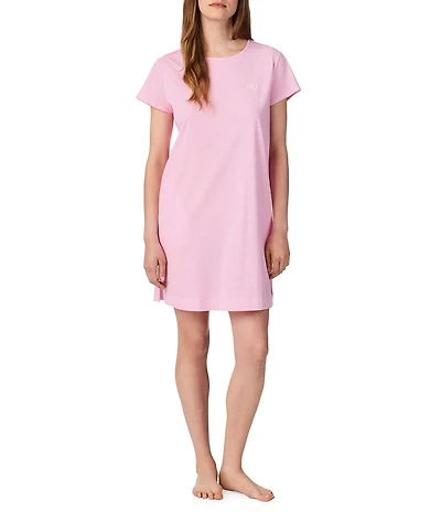 Lauren Ralph Lauren Stripe Short Sleeve Crew Neck Knit Short Nightgown