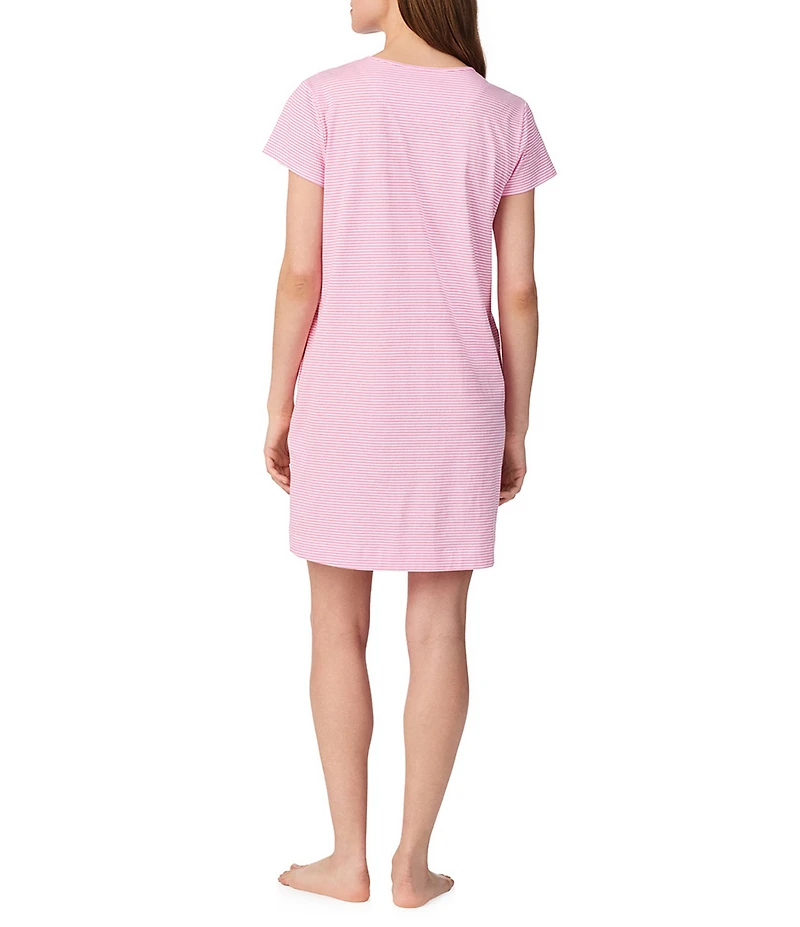 Lauren Ralph Lauren Stripe Cap Sleeve Crew Neck Knit Short Nightgown