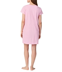 Lauren Ralph Lauren Stripe Cap Sleeve Crew Neck Knit Short Nightgown