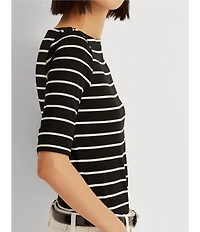 Lauren Ralph Lauren Stripe Stretch Boat Neck Short Sleeve Shirt