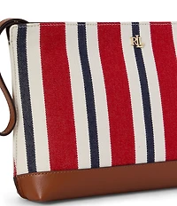 Lauren Ralph Lauren Striped Canvas Leather Large Wristlet Pouch