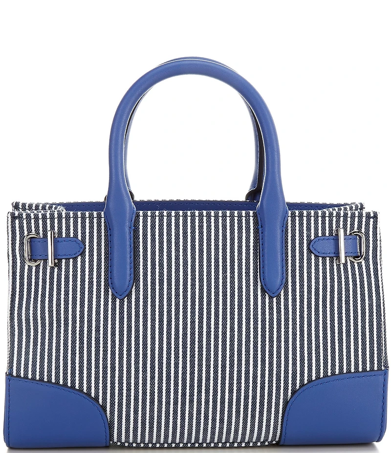 Lauren Ralph Lauren Devyn Small Striped Canvas Contrast Trim Tote Bag