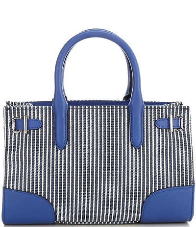 Lauren Ralph Lauren Devyn Small Striped Canvas Contrast Trim Tote Bag
