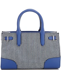 Lauren Ralph Lauren Devyn Small Striped Canvas Contrast Trim Tote Bag
