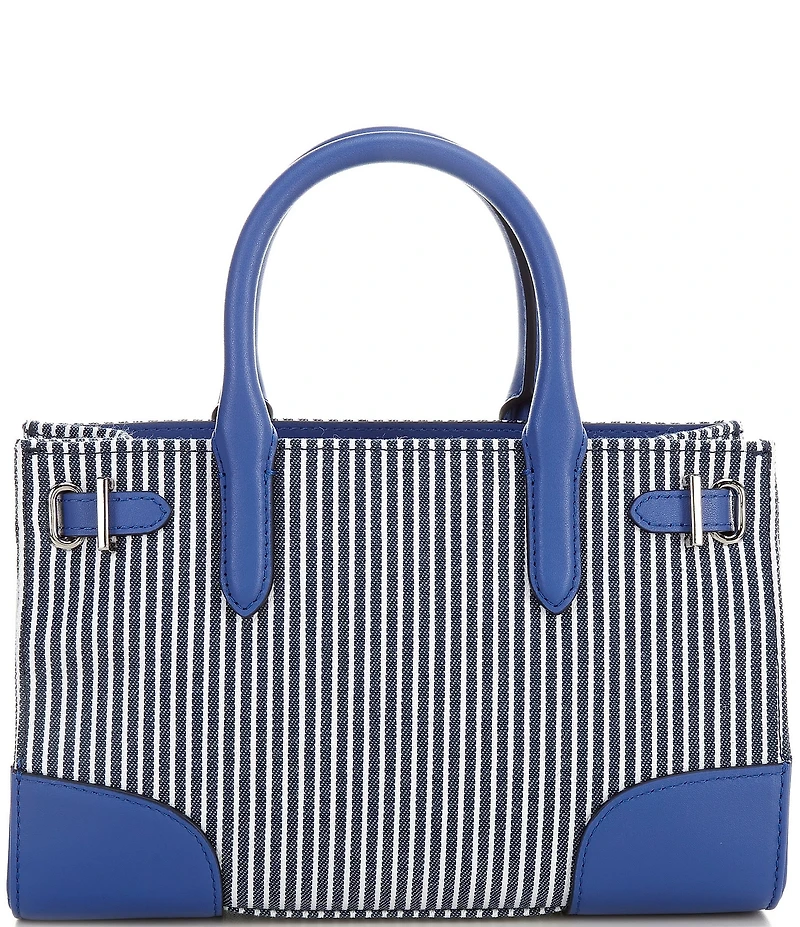 Lauren Ralph Lauren Devyn Small Striped Canvas Contrast Trim Tote Bag