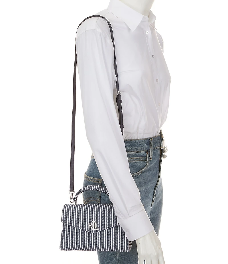 Lauren Ralph Lauren Farrah Striped Canvas Small Satchel Bag