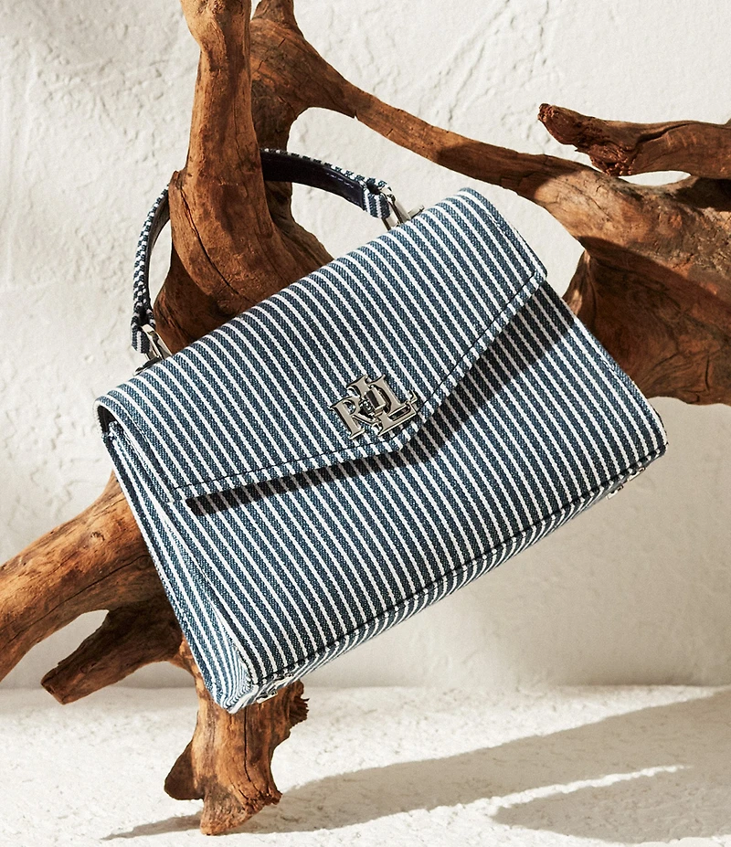Lauren Ralph Lauren Farrah Striped Canvas Small Satchel Bag