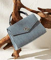 Lauren Ralph Lauren Farrah Striped Canvas Small Satchel Bag