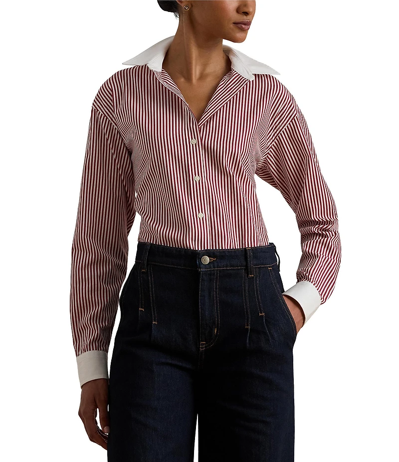 Lauren Ralph Lauren Striped Cotton Broadcloth Button Front Shirt