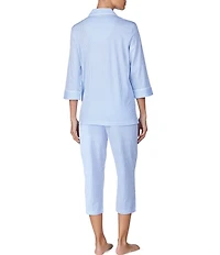Lauren Ralph Lauren Striped Jersey Notch Collar 3/4 Sleeve Pajama Set