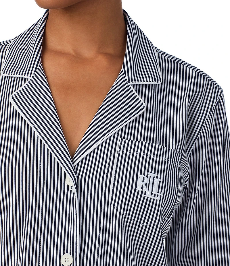 Lauren Ralph Lauren Striped Jersey Notch Collar 3/4 Sleeve Pajama Set