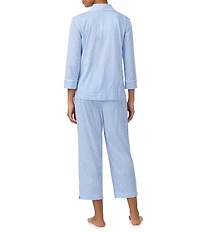 Lauren Ralph Lauren Striped Jersey Notch Collar 3/4 Sleeve Pajama Set