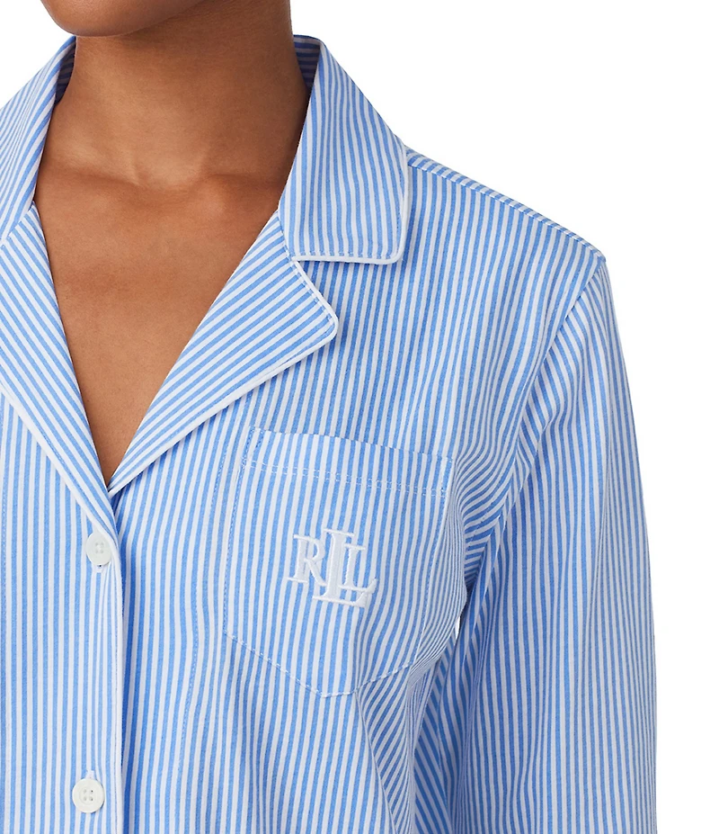 Lauren Ralph Lauren Striped Jersey Notch Collar 3/4 Sleeve Pajama Set
