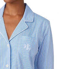 Lauren Ralph Lauren Striped Jersey Notch Collar 3/4 Sleeve Pajama Set