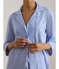 Lauren Ralph Lauren Striped Jersey Notch Collar 3/4 Sleeve Pajama Set