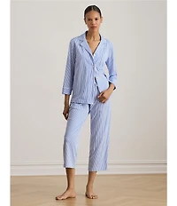 Lauren Ralph Lauren Striped Jersey Notch Collar 3/4 Sleeve Pajama Set