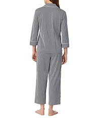 Lauren Ralph Lauren Striped Jersey Notch Collar 3/4 Sleeve Pajama Set
