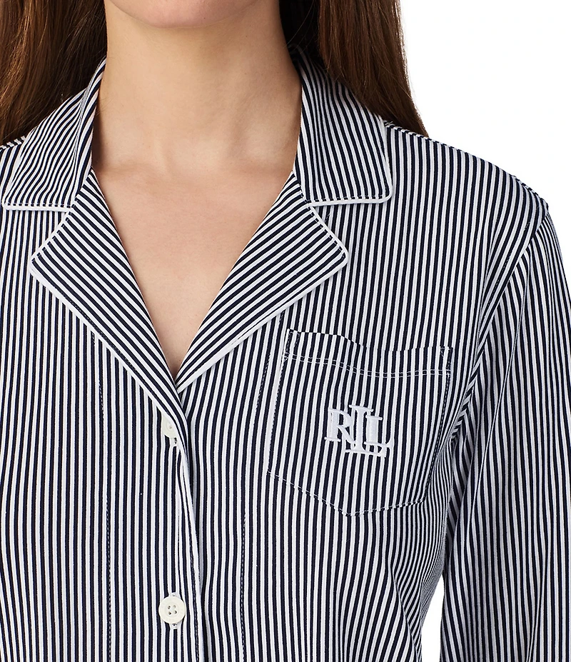 Lauren Ralph Lauren Striped Jersey Notch Collar 3/4 Sleeve Pajama Set