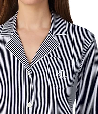 Lauren Ralph Lauren Striped Jersey Notch Collar 3/4 Sleeve Pajama Set
