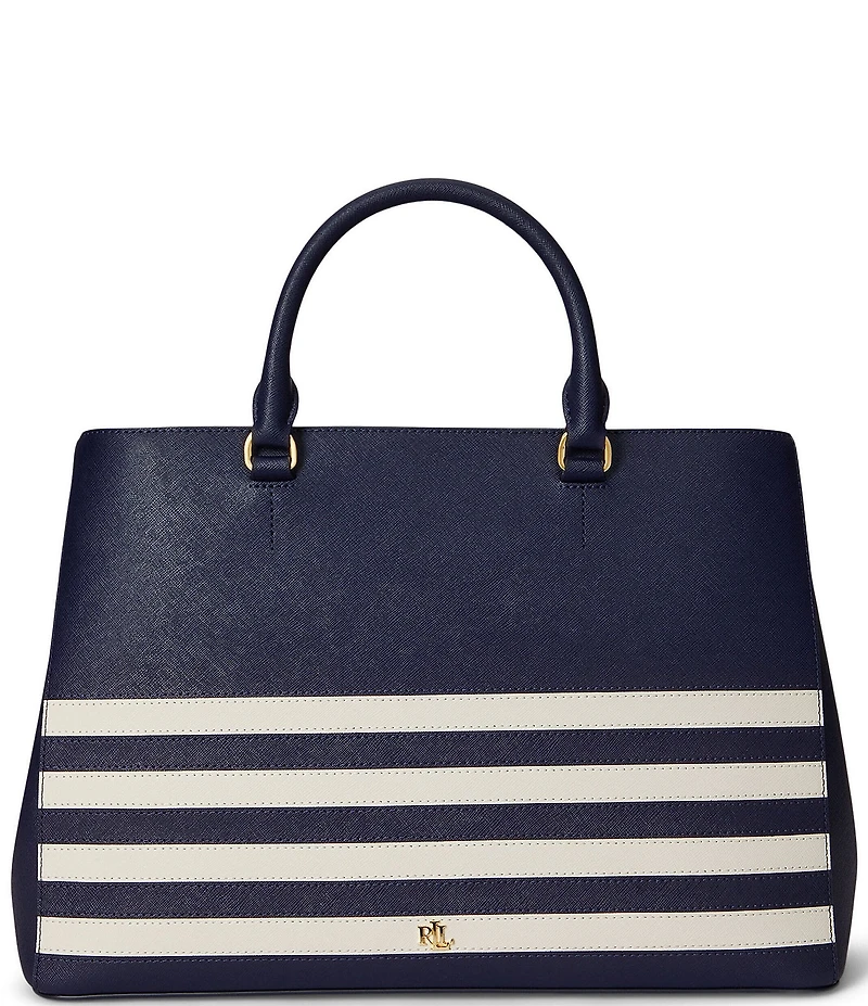 Lauren Ralph Lauren Hanna Large Striped Leather Satchel Bag