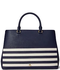 Lauren Ralph Lauren Hanna Large Striped Leather Satchel Bag