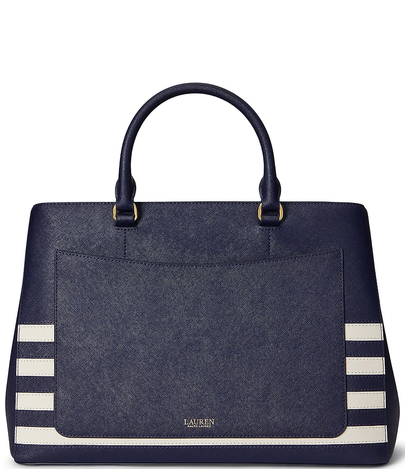 Lauren Ralph Lauren Hanna Large Striped Leather Satchel Bag