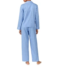 Lauren Ralph Lauren Striped Logo Print Long Sleeve Notch Collar Sateen Long Pajama Set