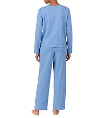 Lauren Ralph Lauren Striped Long Sleeve Crew Neck Knit Pajama Set