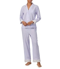 Lauren Ralph Lauren Striped Long Sleeve Notch Collar Woven Long Pajama Set