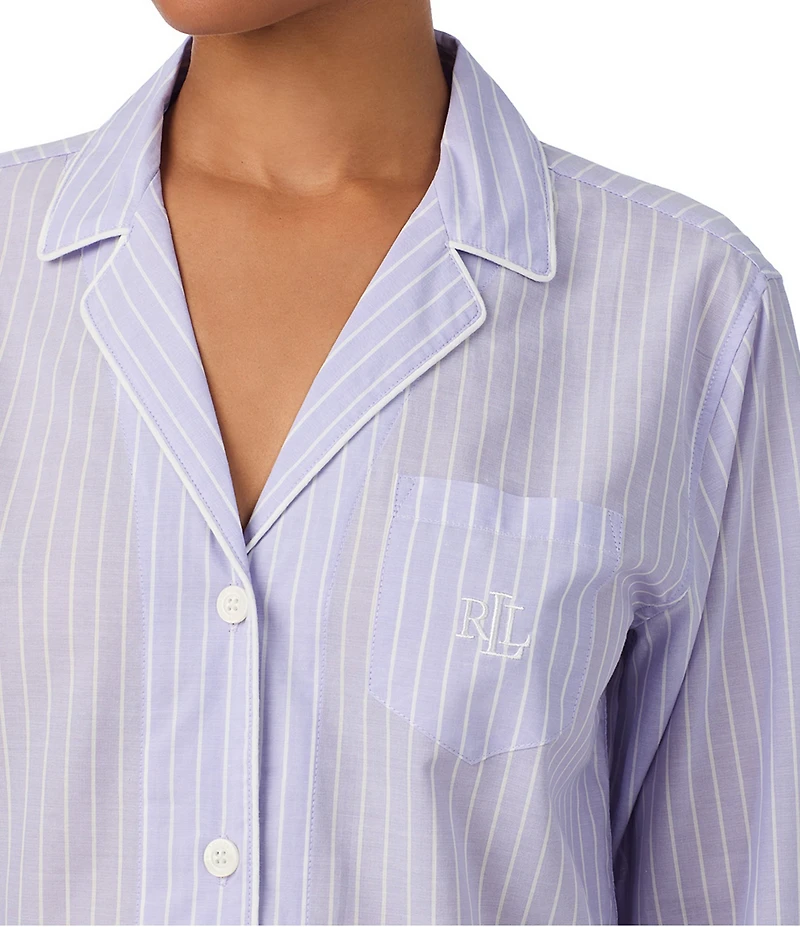 Lauren Ralph Lauren Striped Long Sleeve Notch Collar Woven Long Pajama Set